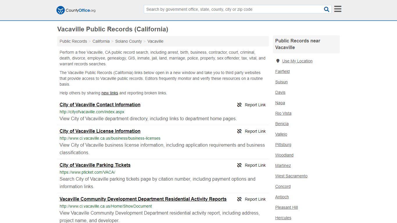 Public Records - Vacaville, CA (Business, Criminal, GIS, Property ...