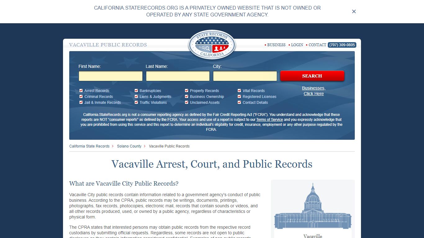 Vacaville Arrest and Public Records | California.StateRecords.org